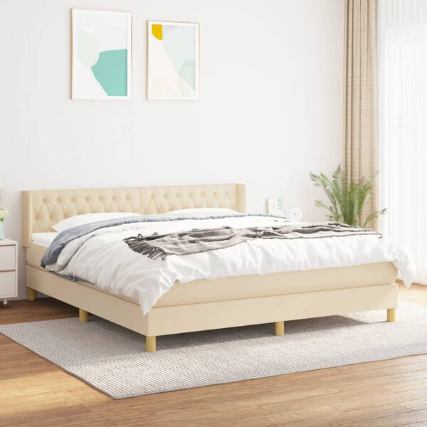 vidaXL Sommier &agrave; lattes de lit avec matelas Cr&egrave;me 180x200 cm Tissu