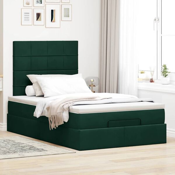 vidaXL Cadre de lit ottoman avec matelas vert fonc&eacute; 120x190 cm velours