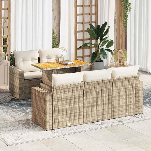 vidaXL Salon de jardin avec coussins 6 pcs beige r&eacute;sine tress&eacute;e
