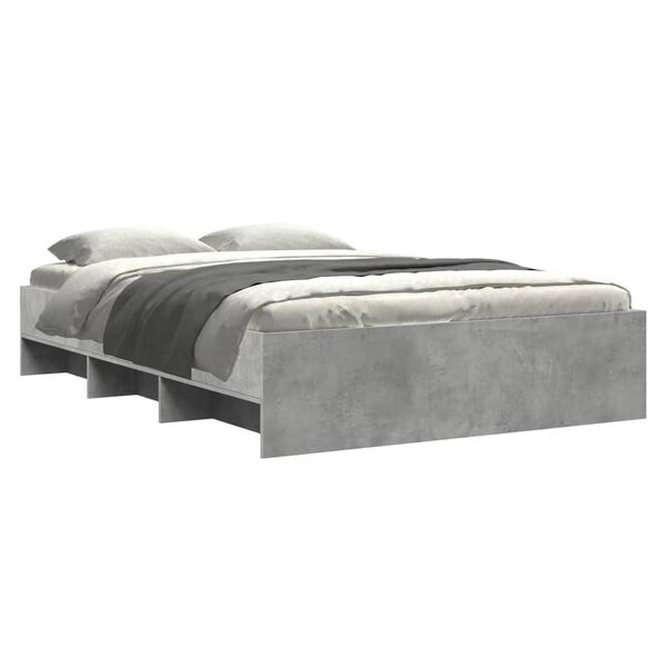 vidaXL Cadre de lit sans matelas gris b&eacute;ton 135x190 cm bois ing&eacute;nierie