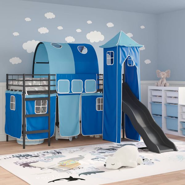 vidaXL Lit mezzanine pour enfants Noir et Bleu 74,5 x 190 cm M&eacute;tал