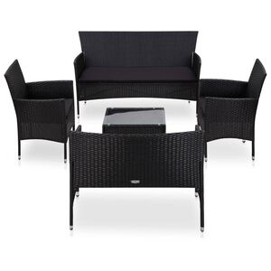 vidaXL Salon de jardin 5 pcs avec coussins r&eacute;sine tress&eacute;e noir