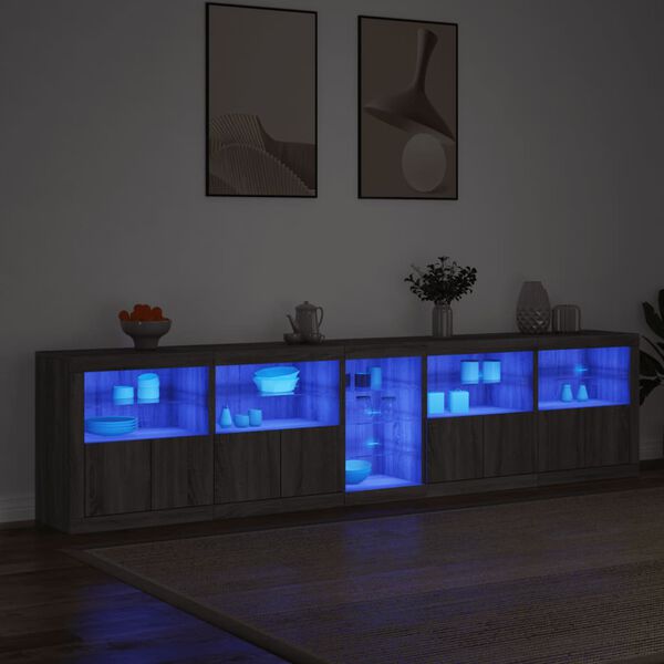 vidaXL Buffet avec lumi&egrave;res LED sonoma gris 283x37x67 cm