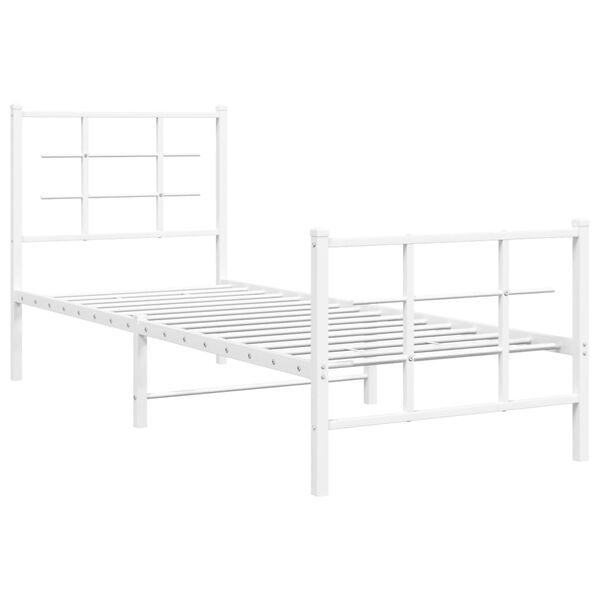 vidaXL Cadre de lit m&eacute;tal sans matelas avec pied de lit blanc 75x190cm