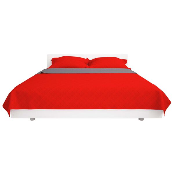 vidaXL Couvre-lit matelassé double-face Rouge et gris 170x210 cm