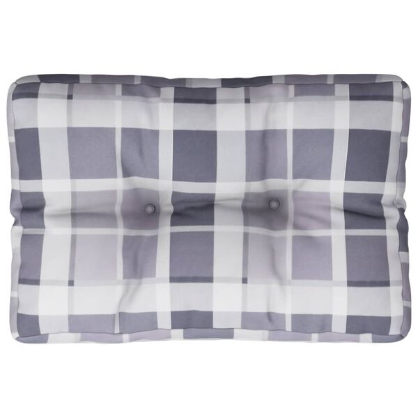 vidaXL Coussin de palette motif &agrave; carreaux gris 50x40x12 cm tissu