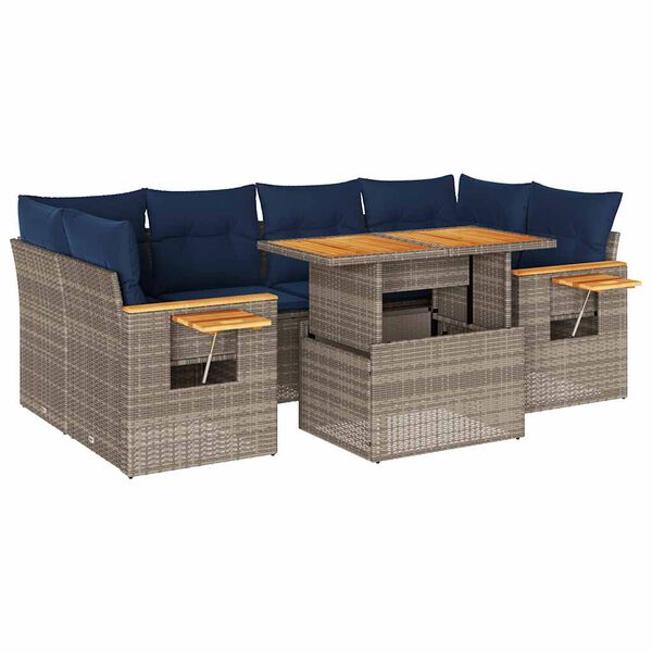 vidaXL Salon de jardin avec coussins 7 pcs gris résine tressée