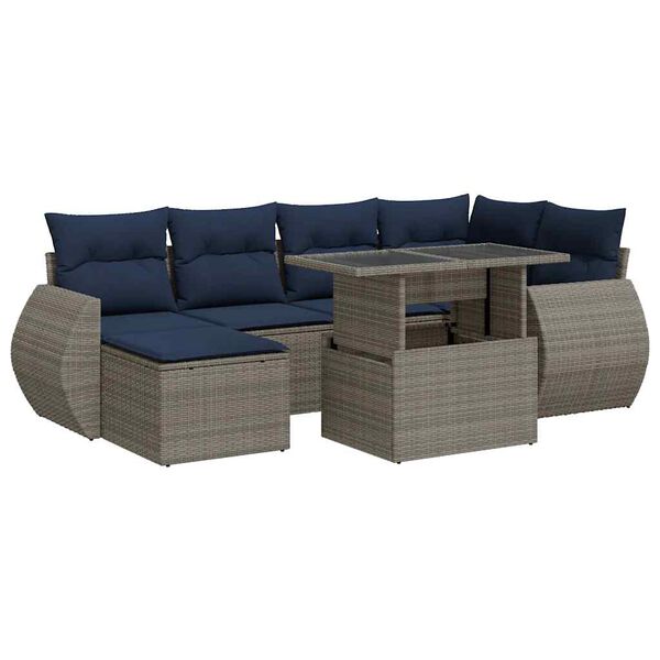 vidaXL Salon de jardin avec coussins 7 pcs gris r&eacute;sine tress&eacute;e acacia