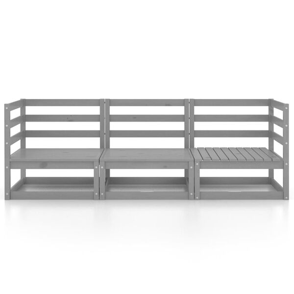 vidaXL Canapé à 3 places de jardin Gris Bois de pin solide