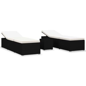 vidaXL Chaises longues de jardin table &agrave; th&eacute; 3 pcs R&eacute;sine tress&eacute;e Noir