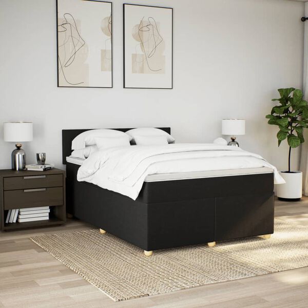 vidaXL Sommier &agrave; lattes de lit avec matelas Noir 140x200 cm Tissu