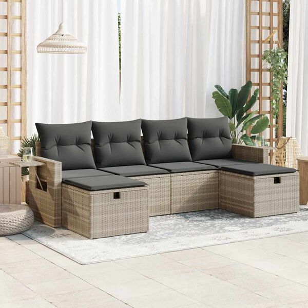 vidaXL Salon de jardin 6 pcs avec coussins gris clair r&eacute;sine tress&eacute;e
