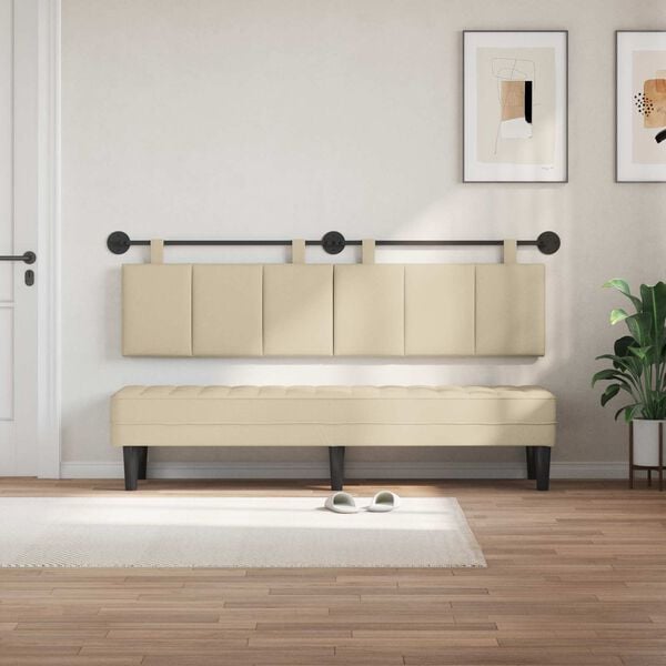 vidaXL T&ecirc;te de lit suspendue Montage mural Cr&egrave;me 190 x 55 x 5 cm tissu