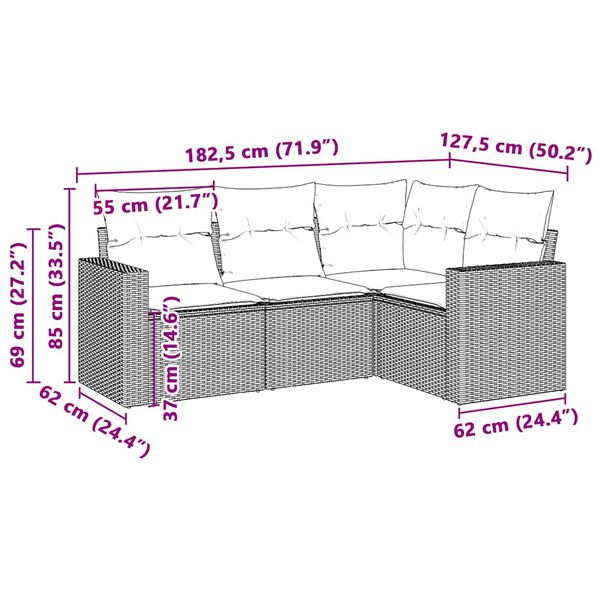 vidaXL Salon de jardin 4 pcs avec coussins gris clair r&eacute;sine tress&eacute;e