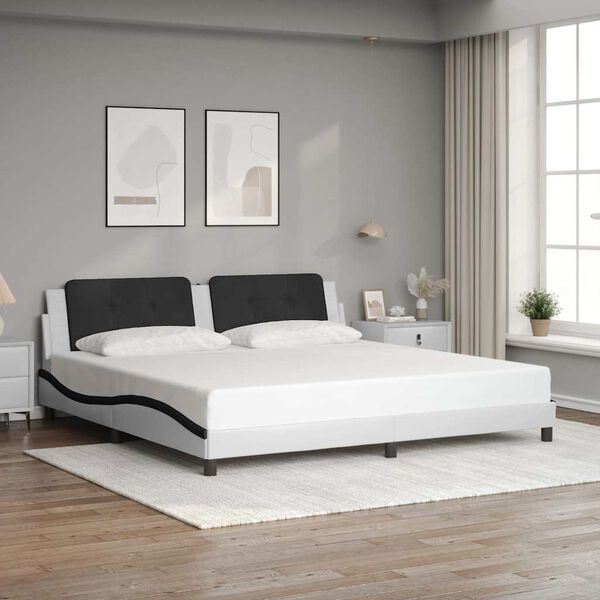 vidaXL Cadre de lit sans matelas Zadar blanc et noir 200x200 cm similicuir