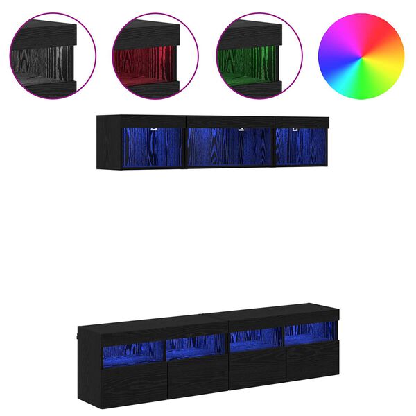 vidaXL Unit&eacute;s murales TV avec LED 5 pcs Ch&ecirc;ne noir 80 x 30 x 40 cm
