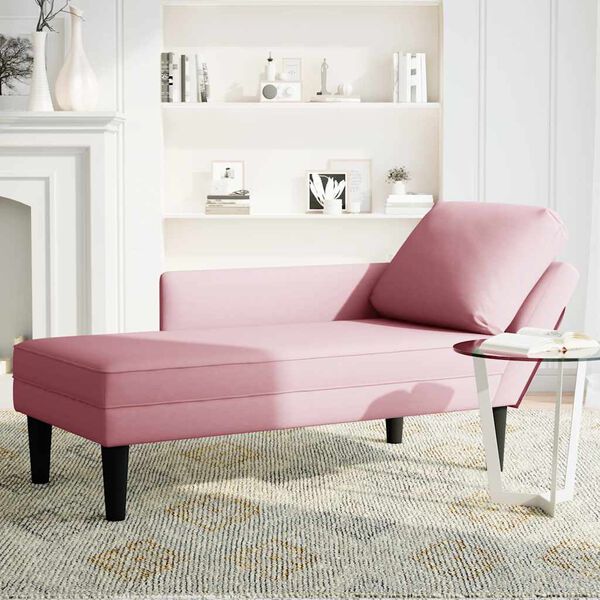 vidaXL Fauteuil long avec coussin et accoudoir droit rose velours