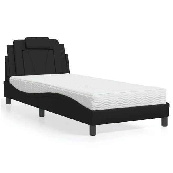 vidaXL Lit Viana avec matelas noir 90x200 cm similicuir