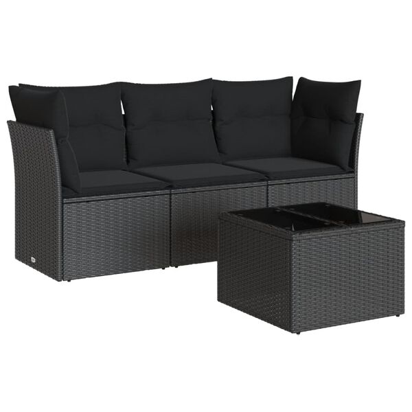 vidaXL Salon de jardin 4 pcs avec coussins noir r&eacute;sine tress&eacute;e