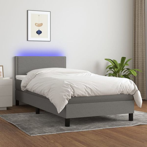 vidaXL Sommier &agrave; lattes de lit et matelas et LED Gris fonc&eacute; 100x200 cm