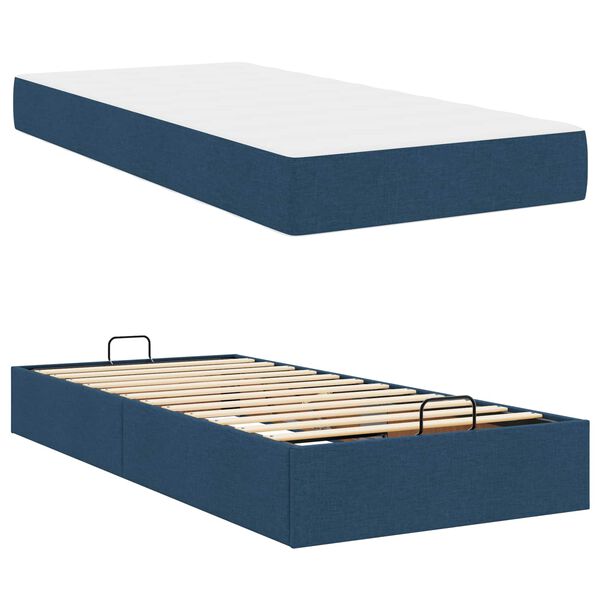 vidaXL Cadre de lit avec matelas Bleu 80 x 200 cm tissu