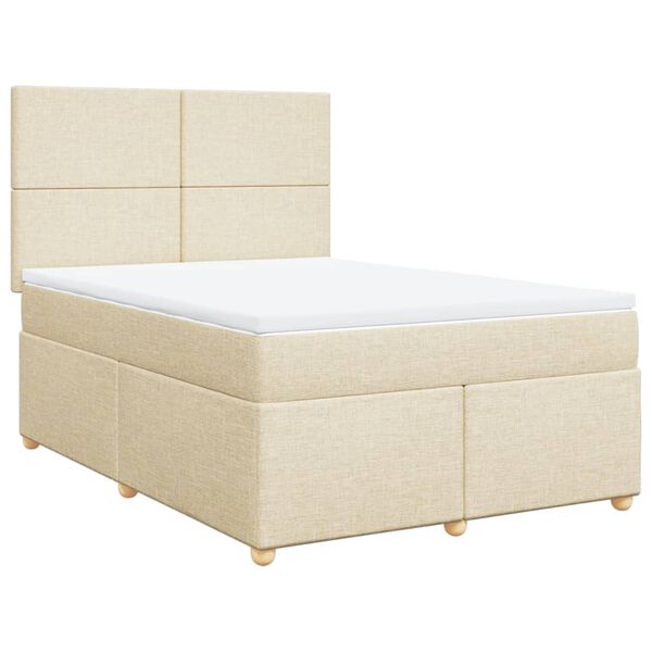 vidaXL Sommier &agrave; lattes de lit avec matelas Cr&egrave;me 160x200 cm Tissu