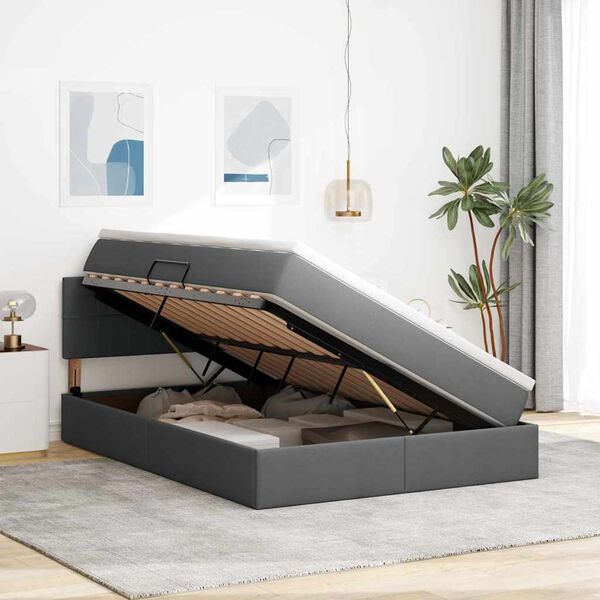 vidaXL Lit avec rangement et matelas Gris fonc&eacute; 140 x 200 cm
