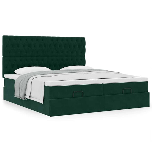 vidaXL Cadre de lit ottoman avec matelas vert fonc&eacute; 200x200 cm velours