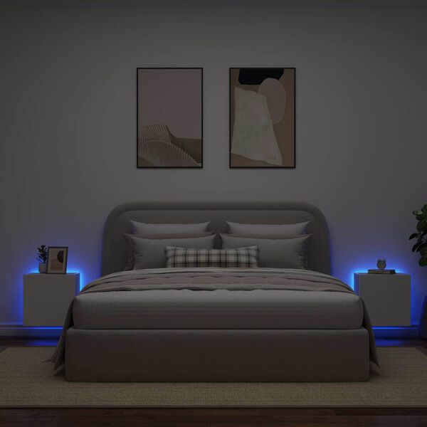 vidaXL Meubles TV muraux avec lumi&egrave;res LED 2 pcs blanc 40,5x35x40 cm