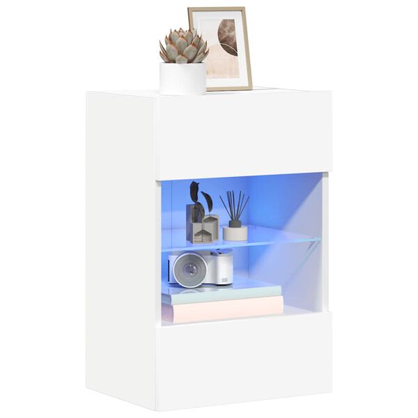 vidaXL Meubles muraux avec lumi&egrave;res LED pour TV 2 pcs blanc 40x30x60,5 cm