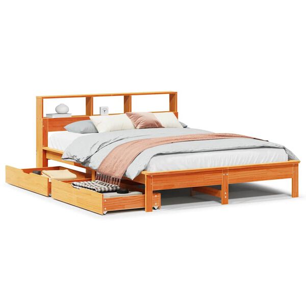 vidaXL Lit biblioth&egrave;que sans matelas cire marron 160x200 cm pin massif