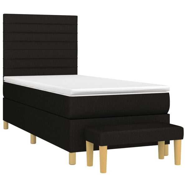 vidaXL Sommier &agrave; lattes de lit avec matelas Noir 90x200 cm Tissu