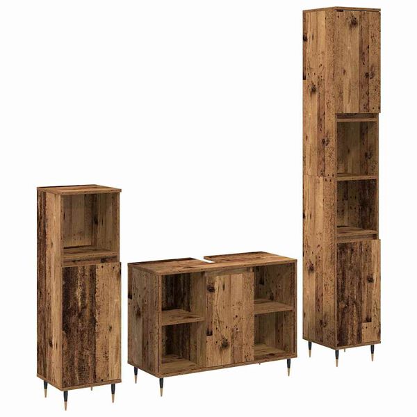 vidaXL Ensemble de mobilier de salle de bain 3 pcs Bois Ancien
