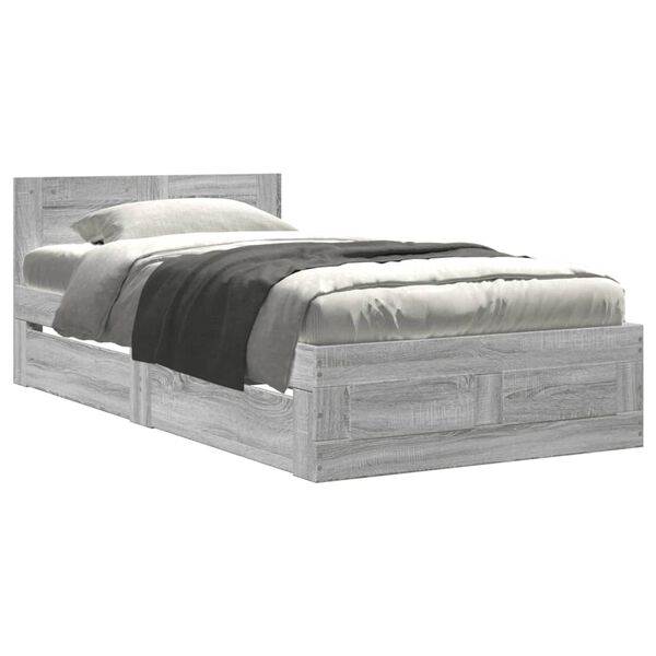 vidaXL Cadre de lit et t&ecirc;te de lit sans matelas sonoma gris 90x190 cm