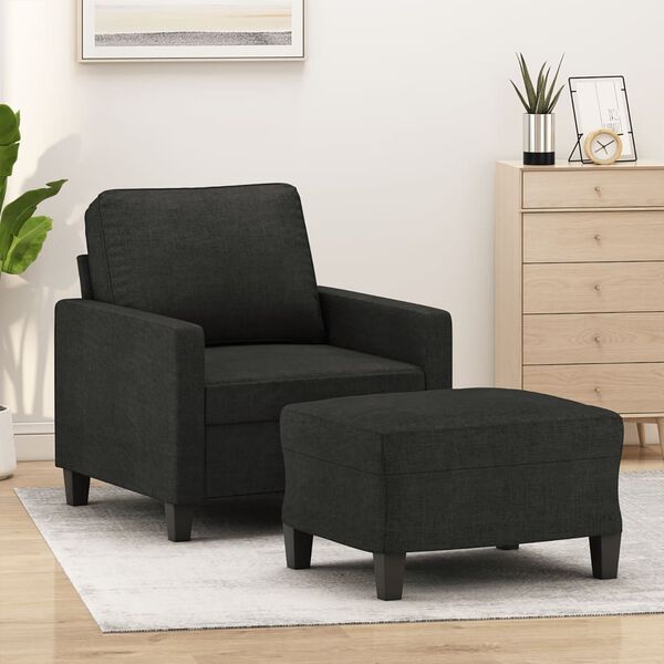 vidaXL Fauteuil avec repose-pied Noir 60 cm Tissu