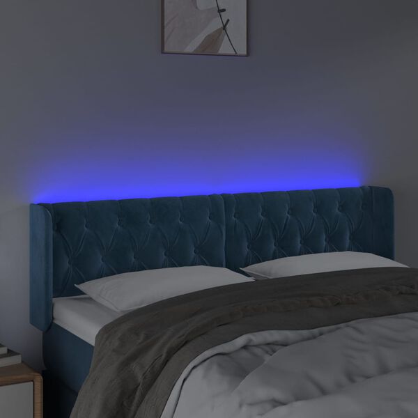vidaXL T&ecirc;te de lit &agrave; LED Bleu fonc&eacute; 147x16x78/88 cm Velours