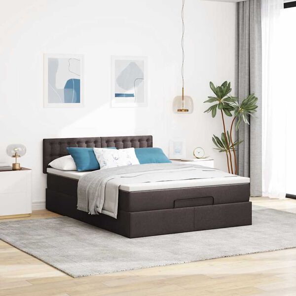 vidaXL Lit ottoman avec matelas et LED marron fonc&eacute; 140x190 cm tissu