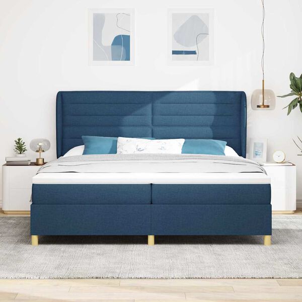 vidaXL Lit &agrave; ressorts avec matelas gris fonc&eacute; 90x190 cm Bleu tissu