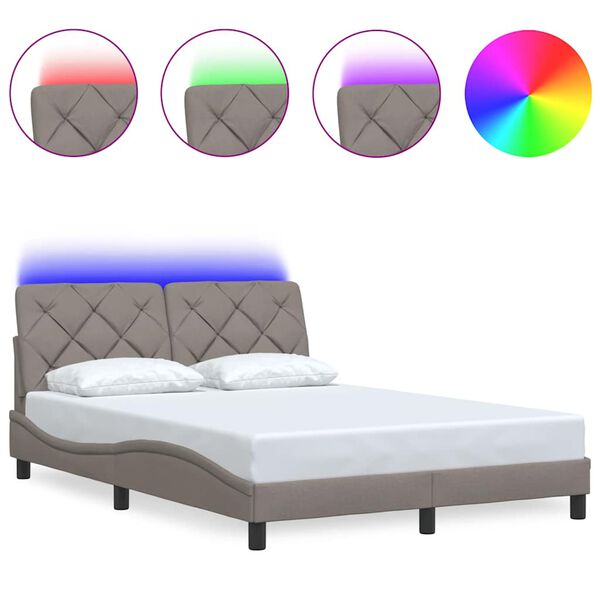 vidaXL Cadre de lit avec LED sans matelas taupe 140x190 cm tissu