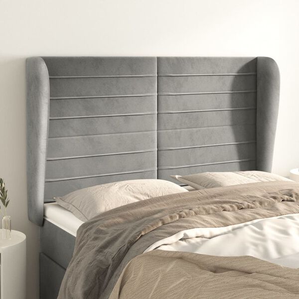 vidaXL T&ecirc;te de lit avec oreilles Gris clair 147x23x118/128 cm Velours