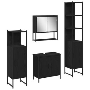 vidaXL Ensemble de mobilier de salle de bain avec &eacute;tag&egrave;re 4 pcs Noir