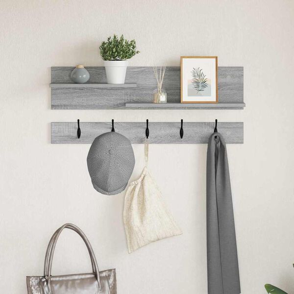 vidaXL Porte-manteau mural avec &eacute;tag&egrave;re Gris Sonoma 90 x 15 x 36 cm