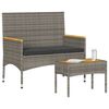 vidaXL Banc de jardin 2 places avec coussins/table gris r&eacute;sine tress&eacute;e