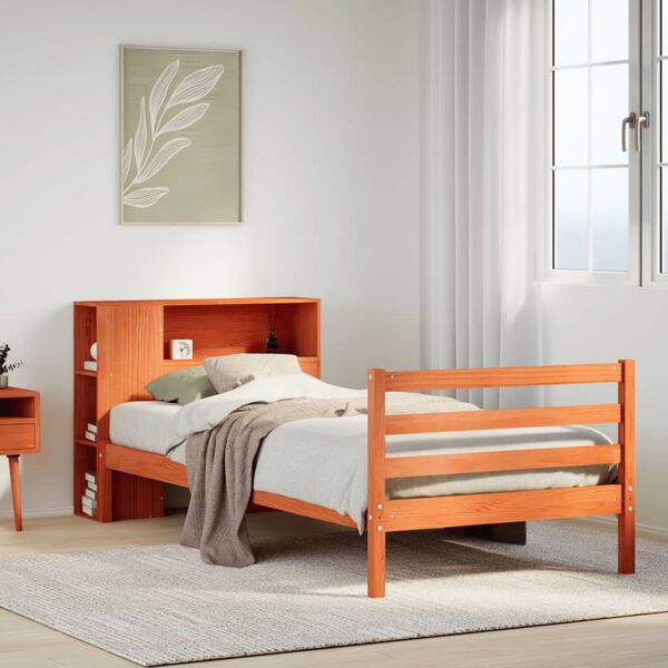 vidaXL Lit bibliothèque sans matelas cire marron 75x190 cm bois massif