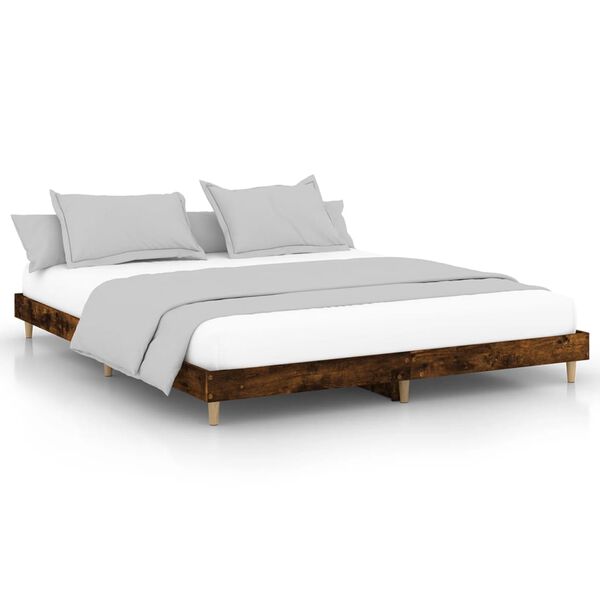 vidaXL Cadre de lit sans matelas ch&ecirc;ne fum&eacute; 200x200 cm bois ing&eacute;nierie