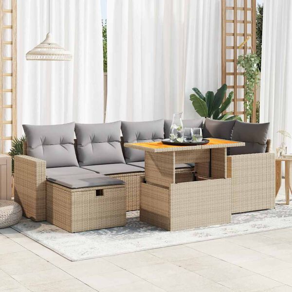 vidaXL Salon de jardin avec coussins 8 pcs beige r&eacute;sine tress&eacute;e acacia
