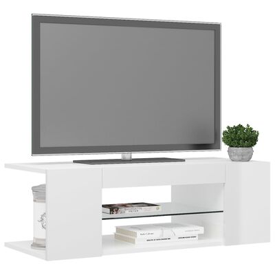 vidaXL Meuble TV avec lumières LED blanc brillant 90x39x30 cm