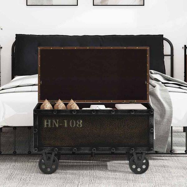 vidaXL Banc de rangement Bois massif et similicuir 80,5x41x50 cm