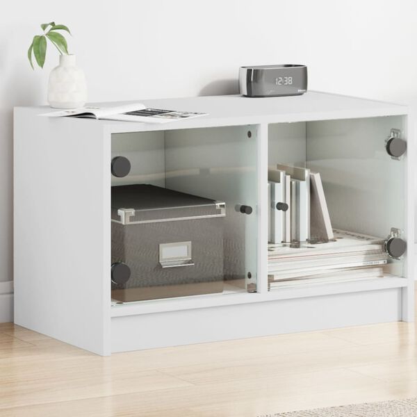vidaXL Meuble TV avec portes en verre blanc 68x37x42 cm