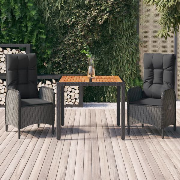 vidaXL Ensemble &agrave; manger de jardin avec coussins 3 pcs Noir